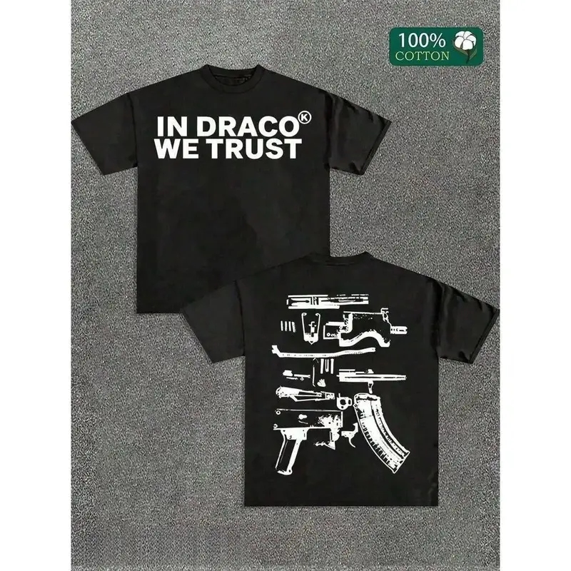 Men's Cotton Graphic T-Shirt - Menswear, Short-Sleeve Round Neck, High-Quality Soft Classic Fabric, Double-Sided Firearms Print, Loose Casual Streetwear for Outdoor Sports, Draco-Approved Gift (T Shirts, Men's Graphic Tees), Gifts For Boyfriend, Tshirt, T