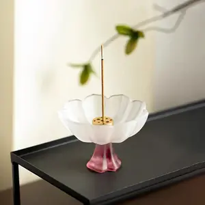 Glass Lotus Incense Burner Brass Nine-Hole Incense Holder Aromatherapy Scent Diffuser Yoga Meditation Spa Home Decorative Stick Rack Scented
