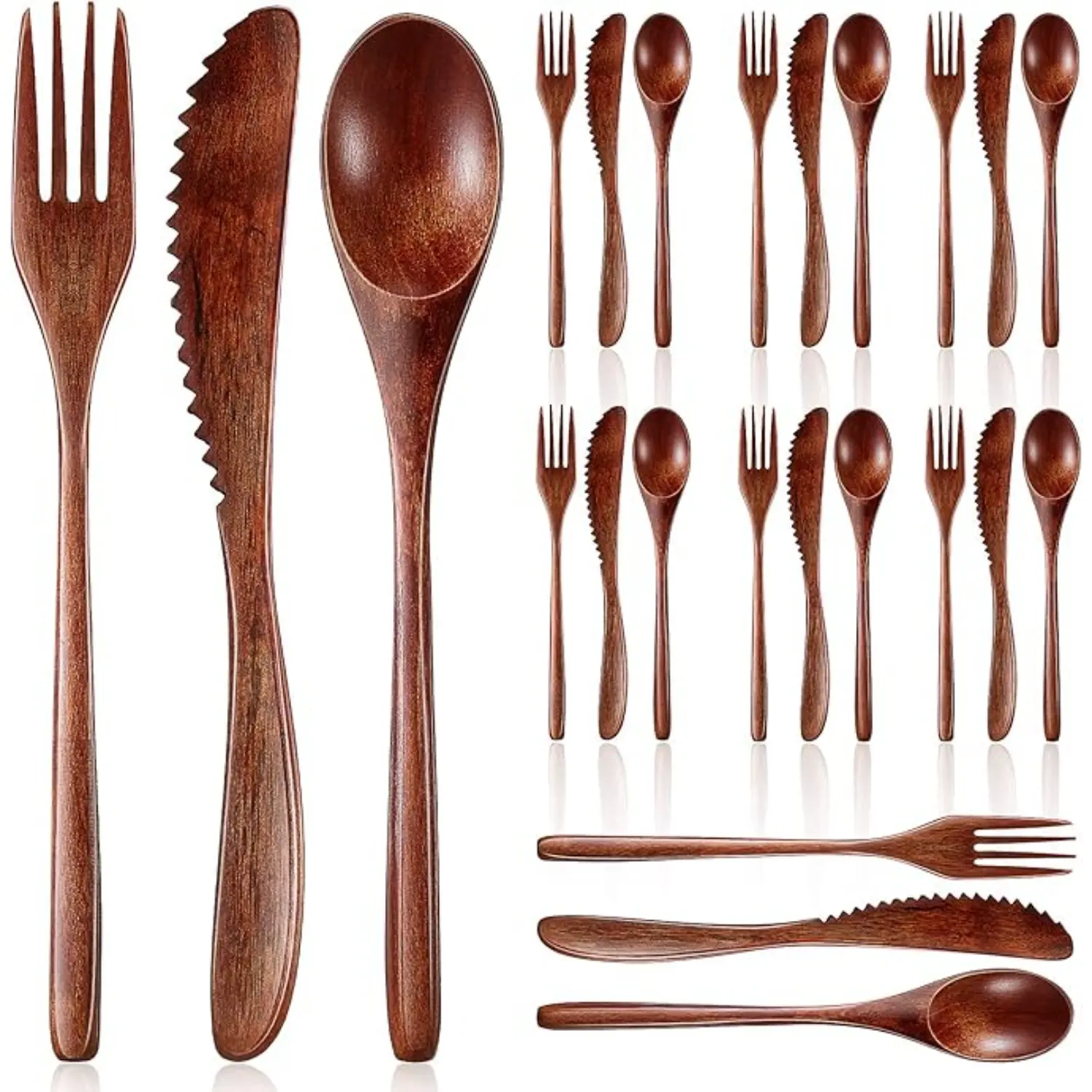24-Pcs Reusable Wooden Spoon and Fork Set with Knives, Home Cutlery Dinner Flatware Tableware for Kitchen, Festive & Party Supplies