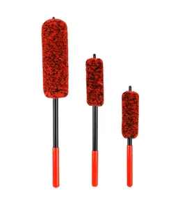 SEAMETAL Car Rim Detailing Brush, 3-Size Car Cleaning Supplies with Bendable Handle and Flexible Microfiber Wool-Style Head, Red Dust Removal Accessory
