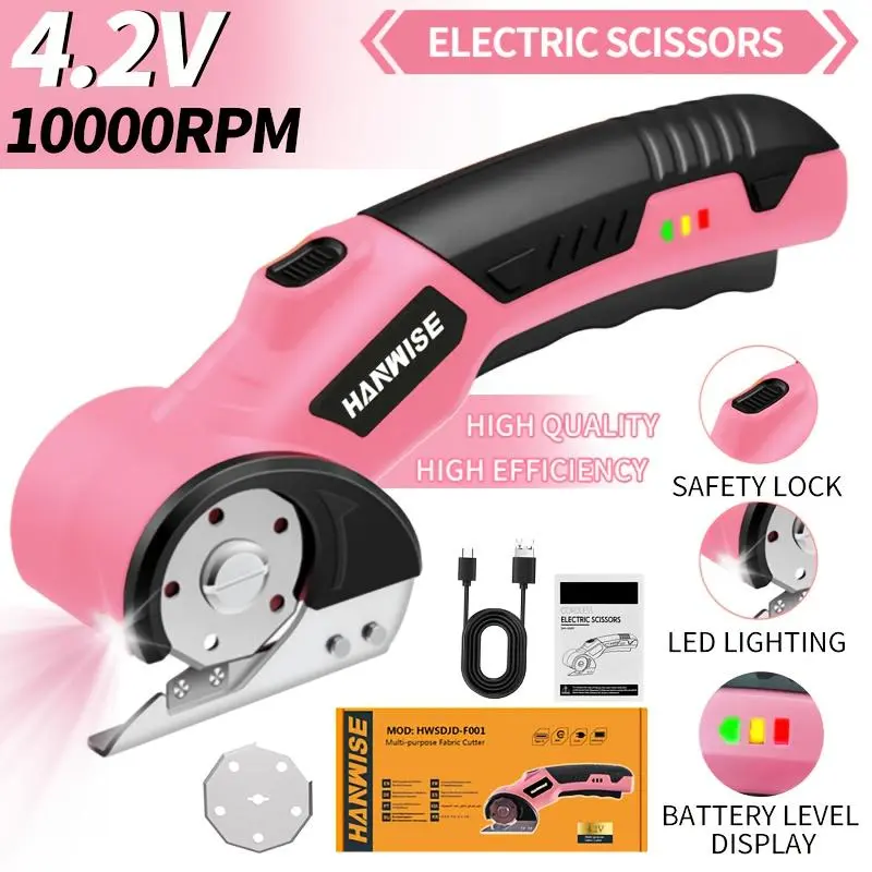 Rechargeable Cordless Electric Scissors, 4.2V Heavy-Duty Power Cutter with LED Light and Safety Lock for Accurate Cuts on Fabric, Leather, and DIY Crafts, Powerful Cutter