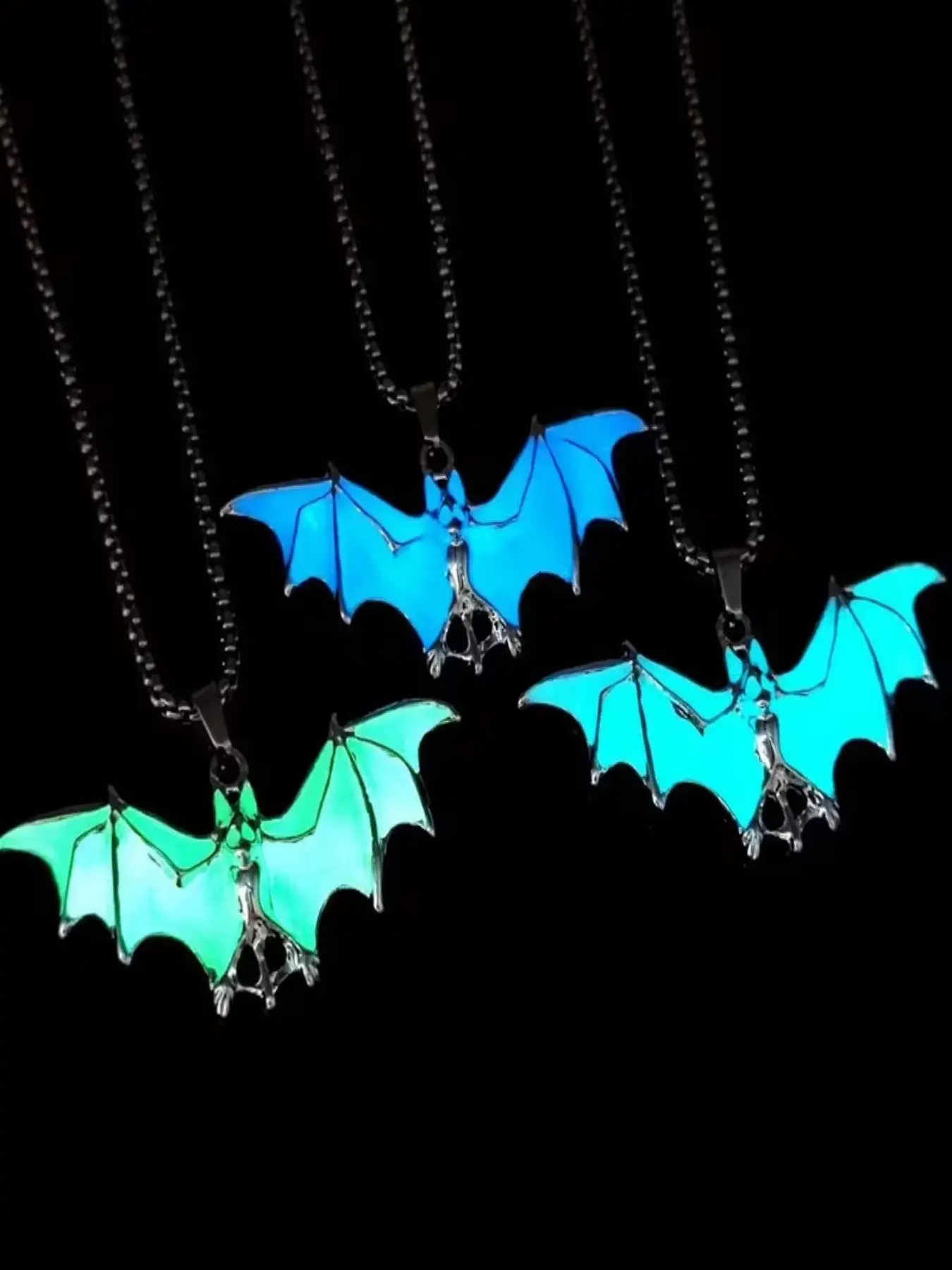 Dark Luminous Vampire Bat Necklace, Punk Hip Hop Pendant, Stainless Steel Chain, Halloween Party Accessory, Cute Style Jewelry