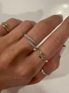 Adjustable Stackable Ring Set | Diamond CZ Wrap Ring | Gold Minimalist Band | Dainty Wedding Ring | Trendy Jewelry