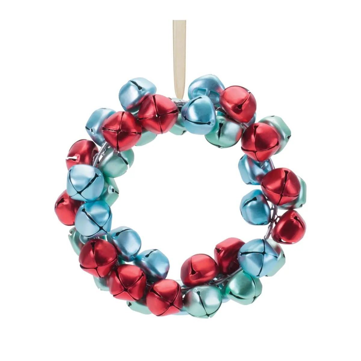 Melrose 95305DS 5.5 in. Metal Traditional Wreath Shape Christmas Sleigh Bell Decoration, Red-Blue Hangable Ornaments, Artificial Christmas Tree Hanging Ornaments, Holiday Decor - Set of 12, Festival Style Hanging Ornaments