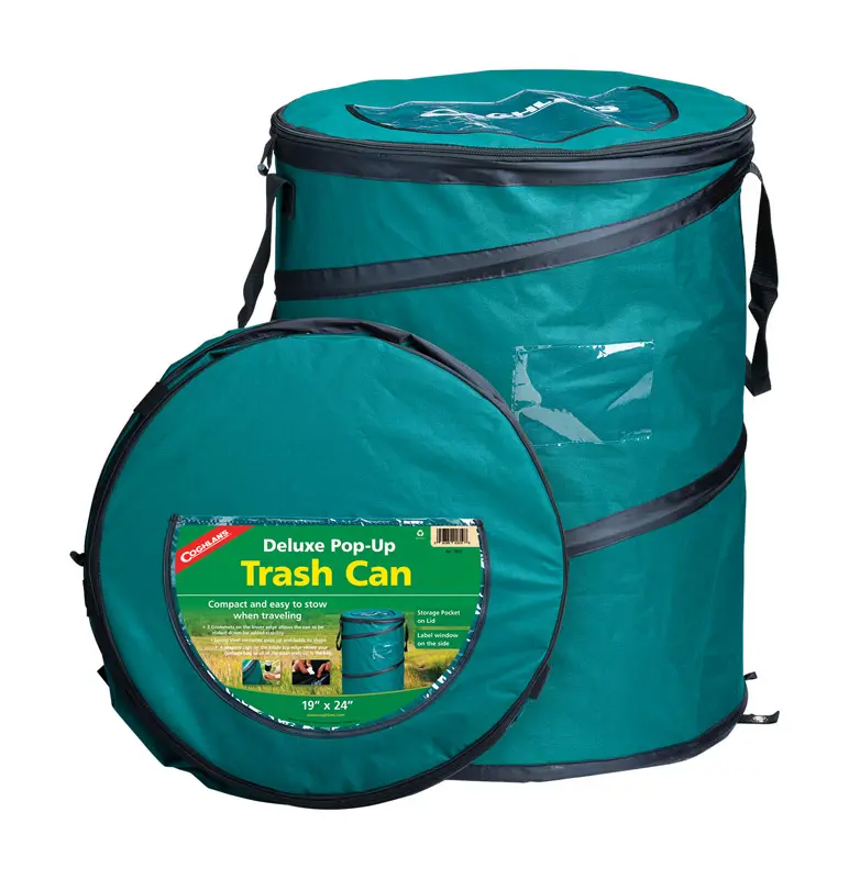 Coghlans Deluxe Polyester Pop-Up Trash Can & Outdoor Storage Bin, Lightweight with Pockets for Camping and Sports, Green, 24 x 19 in, Portable, 24X19x19", 2 Lbs, Off-Season