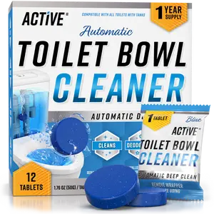 ACTIVE Automatic Toilet Bowl Cleaner Tablets Blue Gel Toilet Tank Cleaners, Septic-Safe Hard Water Ring Stain Remover, Smell Eliminator Heavy Duty Toilet Cleaning & Deodorizer, Fresh Scent - 12 Tabs