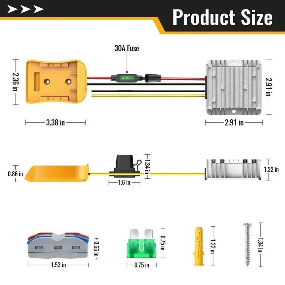 20V to 12V Step Down Converter for Dewalt 20V Battery 240W DC Voltage Regulator with Over-Discharge Protection