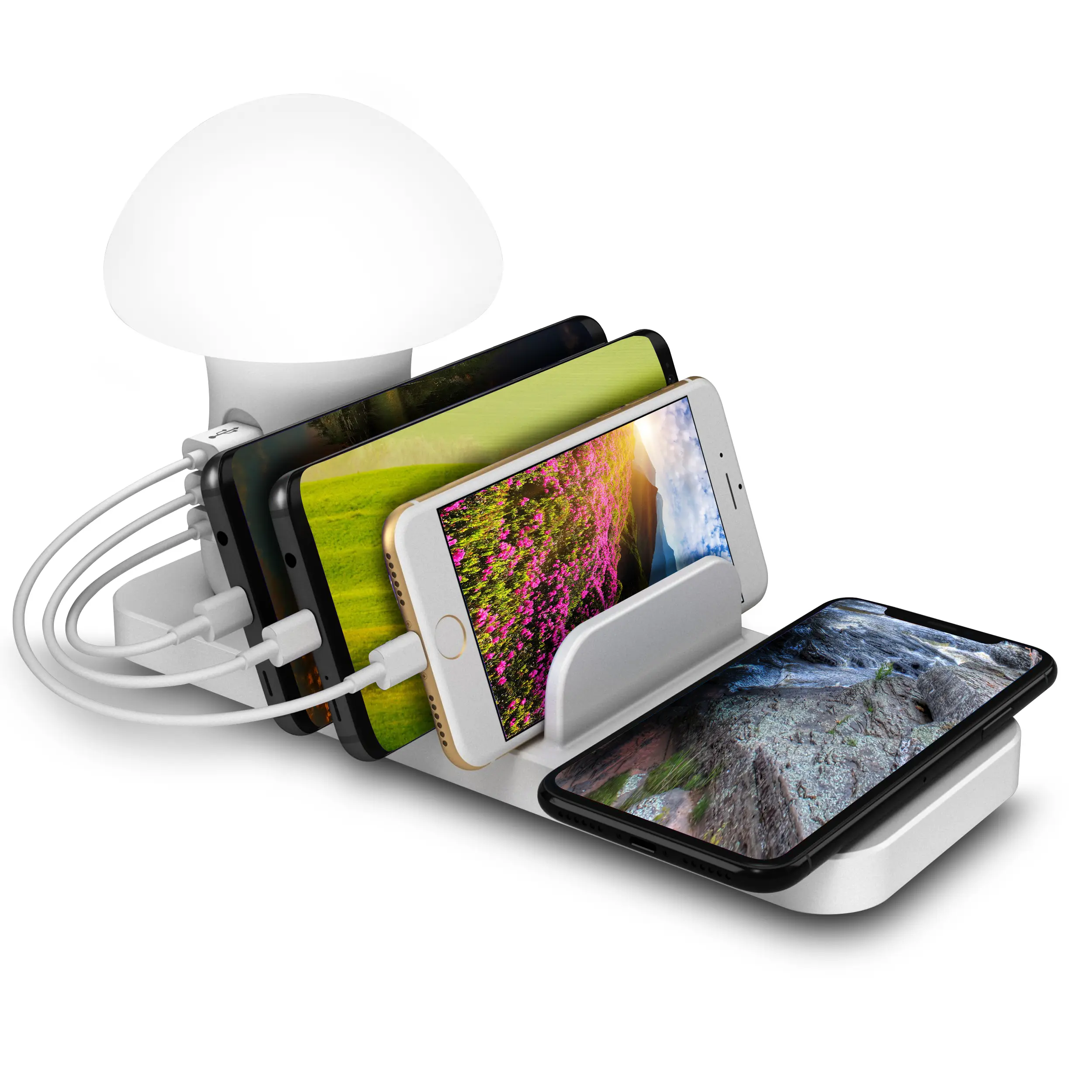 Trexonic Charging Station for Multiple Devices Reading Light, 4-in-1 Desk Docking Station Organizer for portable phones and tablets 3 USB Quick Charge
