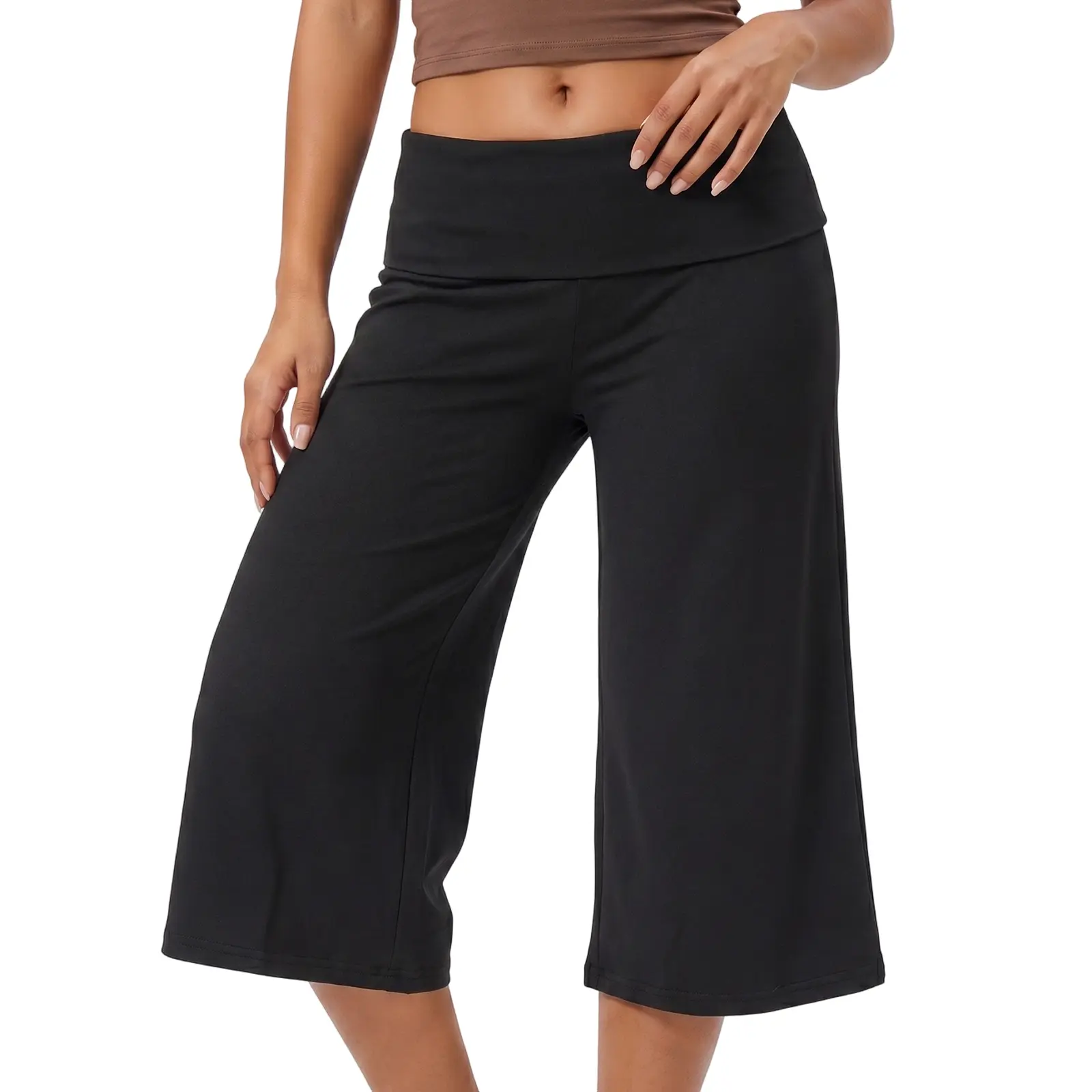 Women's 2026 New Fold-Over Low-Rise Wide-Leg Capri Pants - Capri Pants Outfit for Office, Party
