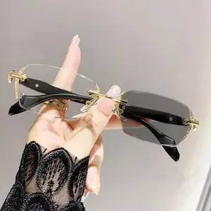 Stylish Photochromic Progressive Anti-Blue Light Rimless Reading UV400 Protection Glasses for Men and Women Ultralight Flexible Anti-Blue Light Readers
