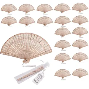 20 Pcs Decorative Folding Fans, Fragrant Wood Foldable Hand Fans with Organza Bags and Cards, Ideal for Wedding Favors, Birthday Gifts, Photography Props, Travel Souvenirs and Baby Baptism Gifts