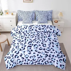 Leopard Print Comforter Set with Sheets Kids Cheetah 7 Pieces Bedding Set for Boys Girls Teens Animal Print Bed in a Bag Breathable Safari Bed Set Blue Purple