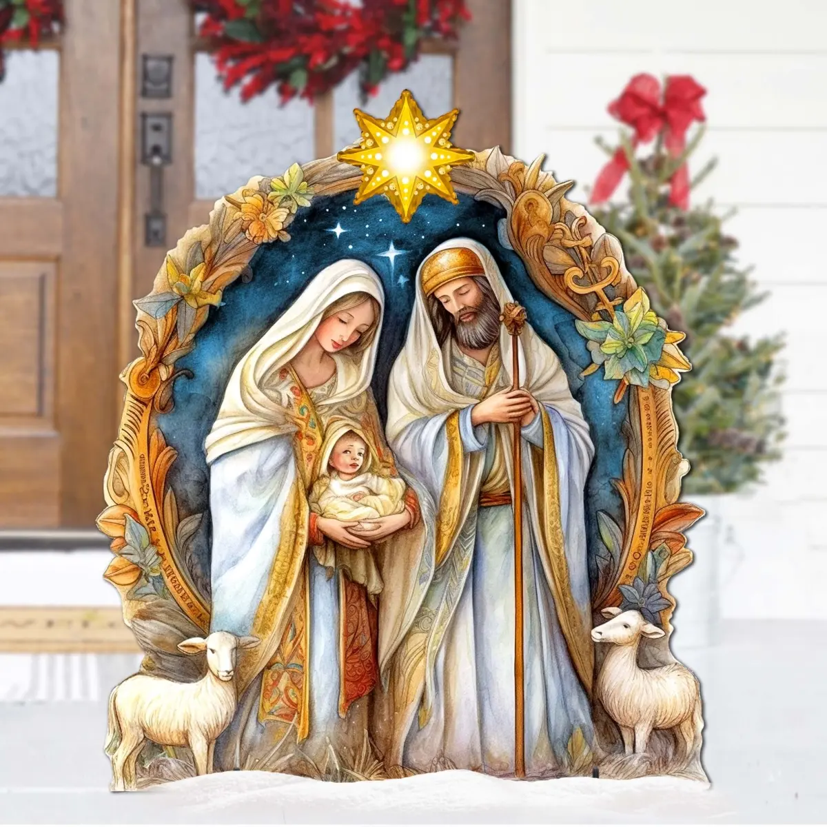 Designocracy 8611074F 32x28 in. Traditional UV-Coated UV-Resistant Religious Wood Decoration, Nostalgic Nativity Scene, Indoor-Outdoor Holiday Home Decor, Outdoors
