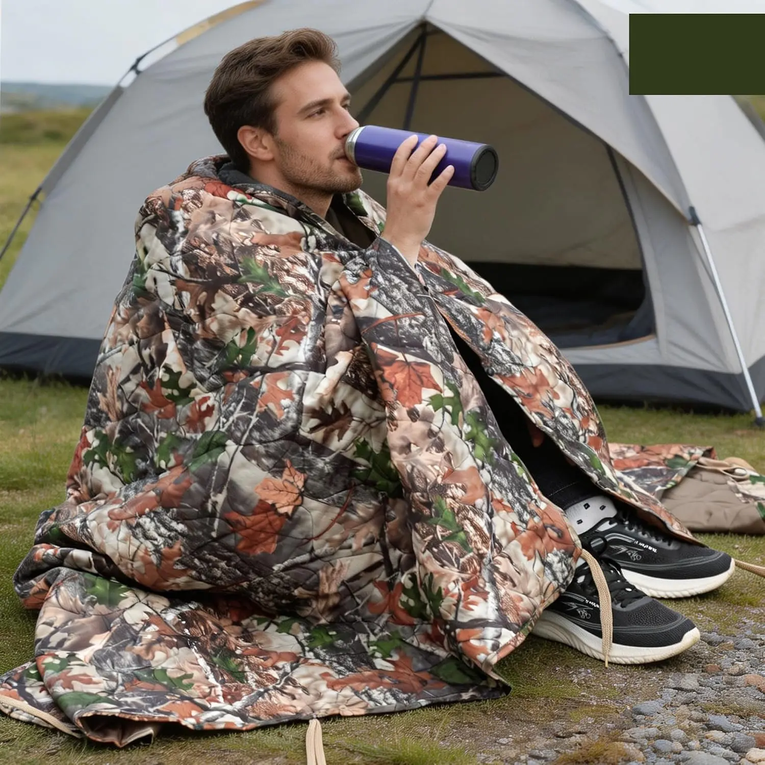 Woobie Blanket, Thermal Insulated Outdoor Blanket, Water-Resistant Portable Quilted Blanket for Hiking, Camping with Compression Carry Bag (Tree Camo Bionic)