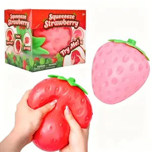 Squeeze Strawberry - Large 3-inch soft stress-relieving ball, suitable for adults and children aged 3 and up - Fruit-shaped fingertip toy to relieve stress and provide a sensory experience - Safe, durable, and made of non-toxic materials