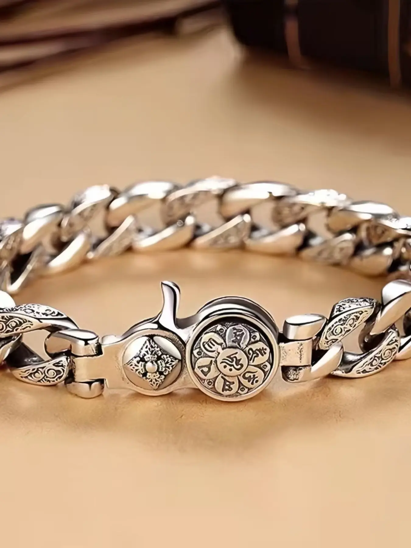 Vintage Ethnic Pattern Link Bracelet, Punk Style Rotatable Cuban Chain Bracelet for Men & Women, Fashion Jewelry Accessories for Daily Wear, Copper Exquisite Bracelet