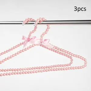 3pcs Pearl Beaded Bridal Hanger with Ribbon Bow Non-Slip Decorative Hanger is suitable for dresses, lingerie, and delicate attire