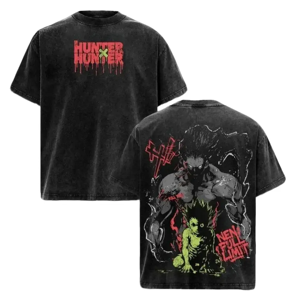 Gon Freecss T-Shirt Hunter x Hunter Graphic Anime Tee Oversized Acid Washed Soft Cotton Shirt Anime Streetwear Casual Menswear Unisex Summer Clothing Gift for Anime Fans，Hunter x Hunter anime merchandise