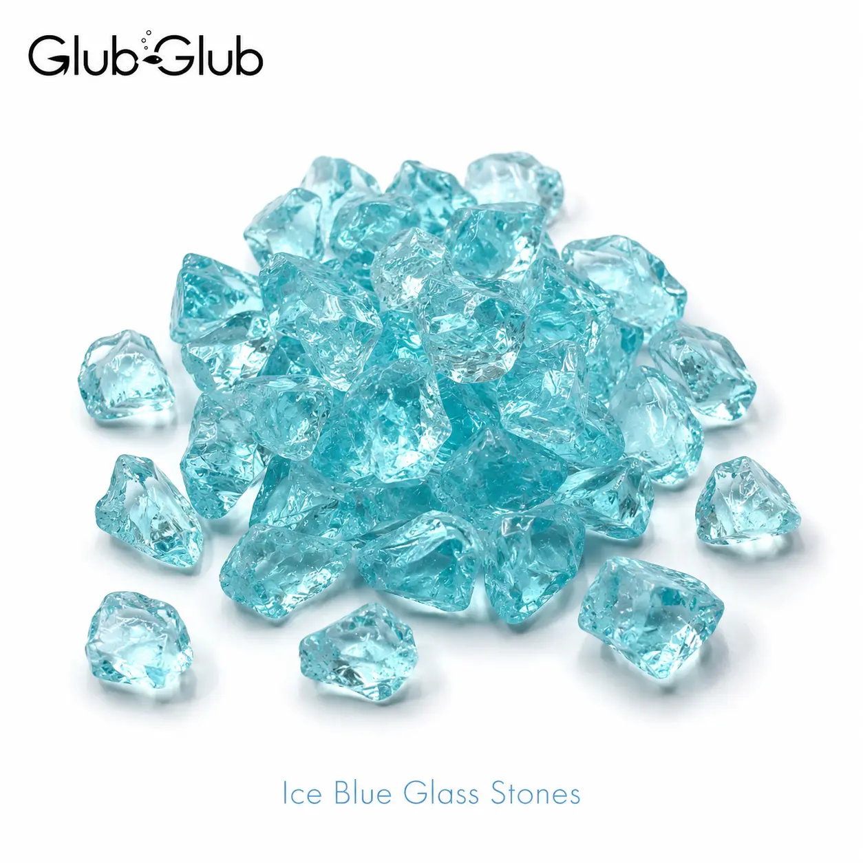 1.65 LBS Ice Blue Crystal Aquarium Stones - Chunky Glass Rocks with Gemstone Look, Crystal-Clear Texture, Aromatherapy Compatibility, No-Wash Required for Fish Tank Aquascaping & Terrarium Decor