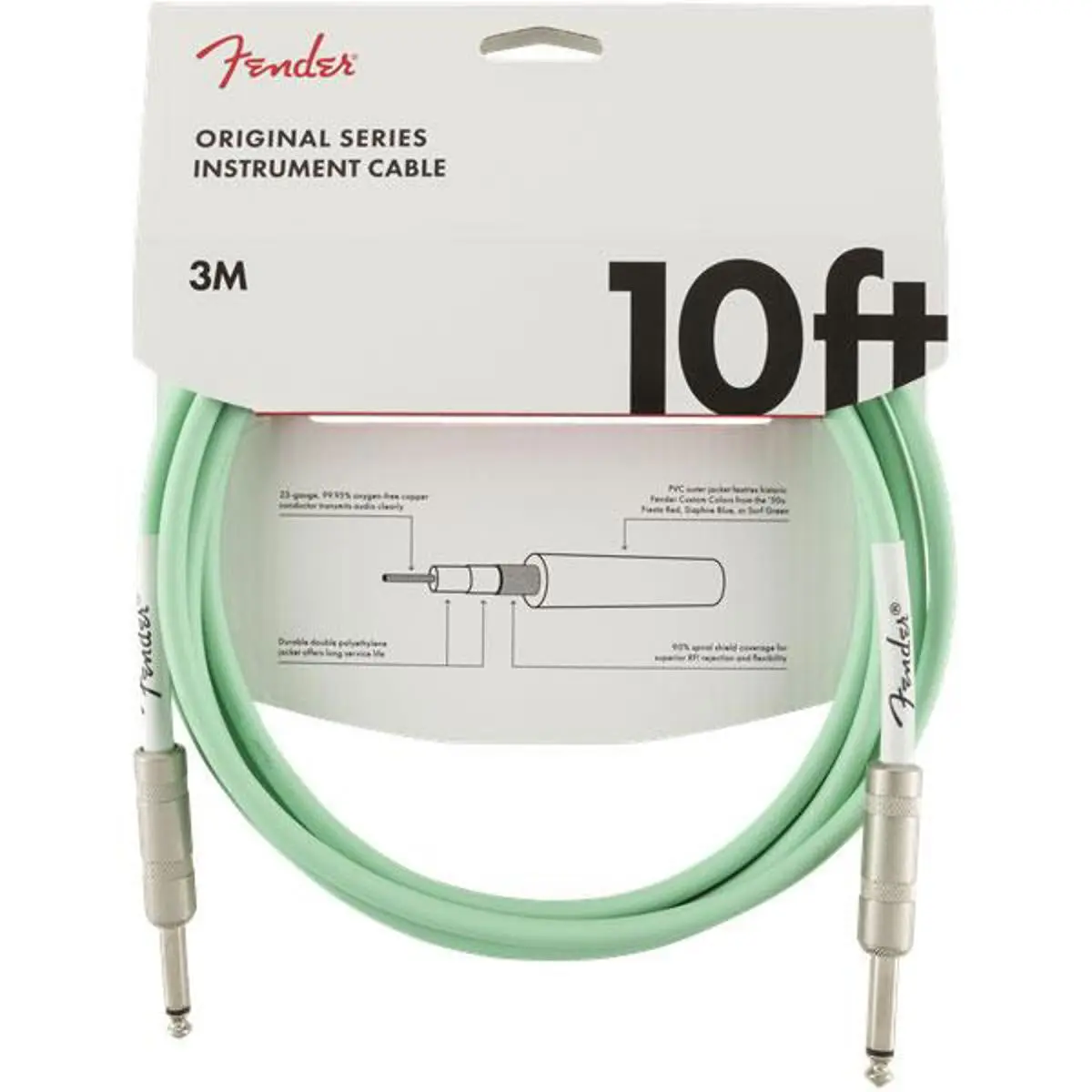 Fender Original Series Instrument Cable - 10ft Long, Straight-Straight Connectors, Surf Green Audio Accessory