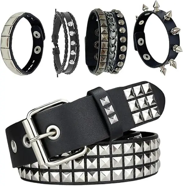 4 Pack Punk Gothic Studded Belts with Metal Buckles Adjustable PU Leather studded belt emo - TikTok Shop main image 4