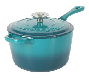 Crock-Pot Artisan 3qt Enameled Saucepan with Lid Teal Silver