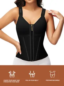 Slimming Shapewear Waist Trainer Vest, Elastic Breathable Zipper Design, Three-Row Buckle Enhance Fit, Sporty Underwear for Women