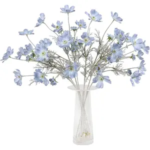 3 Pcs Artificial Fake Flowers Plants Cosmos Silk Flower Arrangements Wedding Bouquets Decorations Plastic Floral Table Centerpieces for Home Kitchen Garden Party Decor Approx 23.6'' High - Light Blue