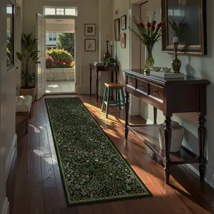 Moss Vintage Floral Hallway Rug, Floral Pattern Rug, Non-Slip Long Strip Carpet, Easy Clean, Home Decorative Rug, Suitable for Corridor Living Room Bedroom