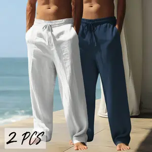 Men’s Summer Two-Piece Set – Loose Straight Long Pants, Breathable Casual Beach Wear