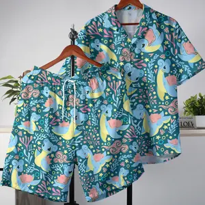 Fresh Summer Cute Shell Beast PKM Hawaiian Shirt, Youthful Anime Ocean Breeze Aloha Shirt Short Sleeve, Quirky Video Game Graphic Men Women