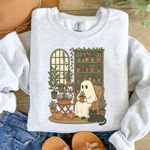 Ghost Plant Lover Sweatshirt - Ash Grey - Halloween - Plants Aesthetic Unisex Jersey Cotton