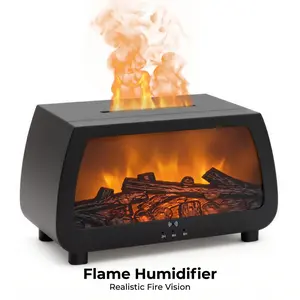 Fireplace Flame Aroma Diffuser Humidifier – Ultrasonic Essential Oil Diffuser with RGB Lights, Timer & Remote Control | Includes Free Lavender, Lemon & Mint Essential Oils for Bedroom & Home Relaxation colorful