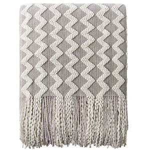 Bedsum Acrylic Knitted Throw Blanket, Lightweight and Soft Cozy Decorative Woven Blanket with Tassels for Travel, Sofa