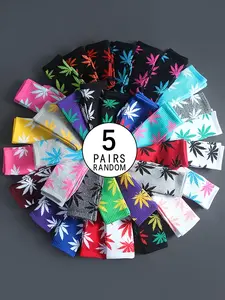 Men's Mid-Calf Socks Set, Casual Daily Socks, Casual Plant Pattern Couple Athletic Socks for All Seasons, Comfortable & Stylish Footwear