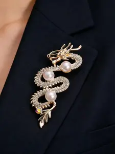 New Chinese Zodiac Dragon Brooch Pin, Vintage Fashion Classical Style Classical Elegance, Dragon Motif, Luxurious Western Clothing Accessory, New Year Pin, Pearls, Jewellery