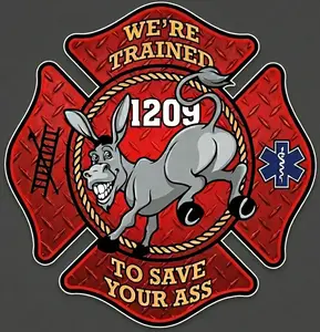 Trained to save your ass donkey Helmet Window or Helmet Decal