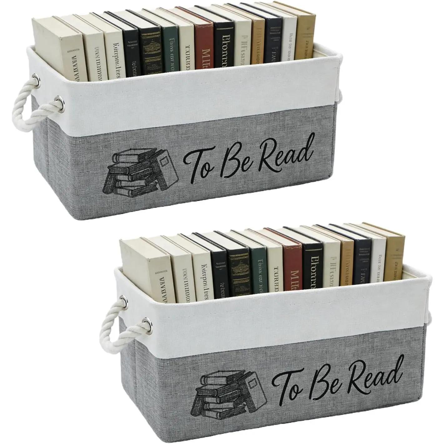 2-Pack TBR Book Storage Baskets with Handles, Collapsible "to Be Read" Book Organizer Bins for Home, Office, Shelves & Book Clubs(14 x 10 x 6.3 in) (2PCS-White+Gray)