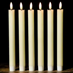 Flameless Taper Candles  Operated with 6H Timer, Real Wax  Wick Flickering LED Taper Candles Dinner Wedding Holiday Decor(6 Pack, 0.78 x 9.64 Inches)