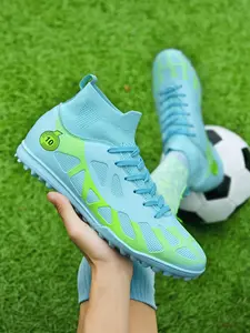 Women's Colorblock High Top Lace Up Football Shoes, Comfortable Breathable Soccer Cleats, Women's Anti-slip Football Boots for Training & Competition