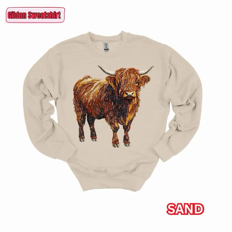 Highland Cow Fake Rhinestone Gildan Sweatshirt