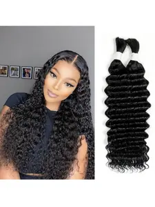 Human Braiding Hair for Boho Braids 2 Bundles  Deep Wave Braiding Hair for Bohemian Knotless Braids Unprocessed Brazilian Virgin Bulk Hair Extensions No Weft Natural Color