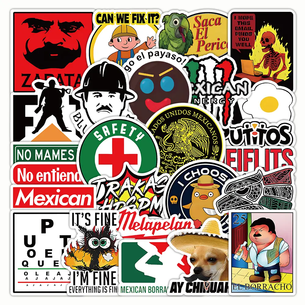 Mexican Blue-Collar Humer Stickers 30pcs – Waterproof Vinyl, Ideal for Hard Hats, Toolboxes, Bumpers & Coolers.