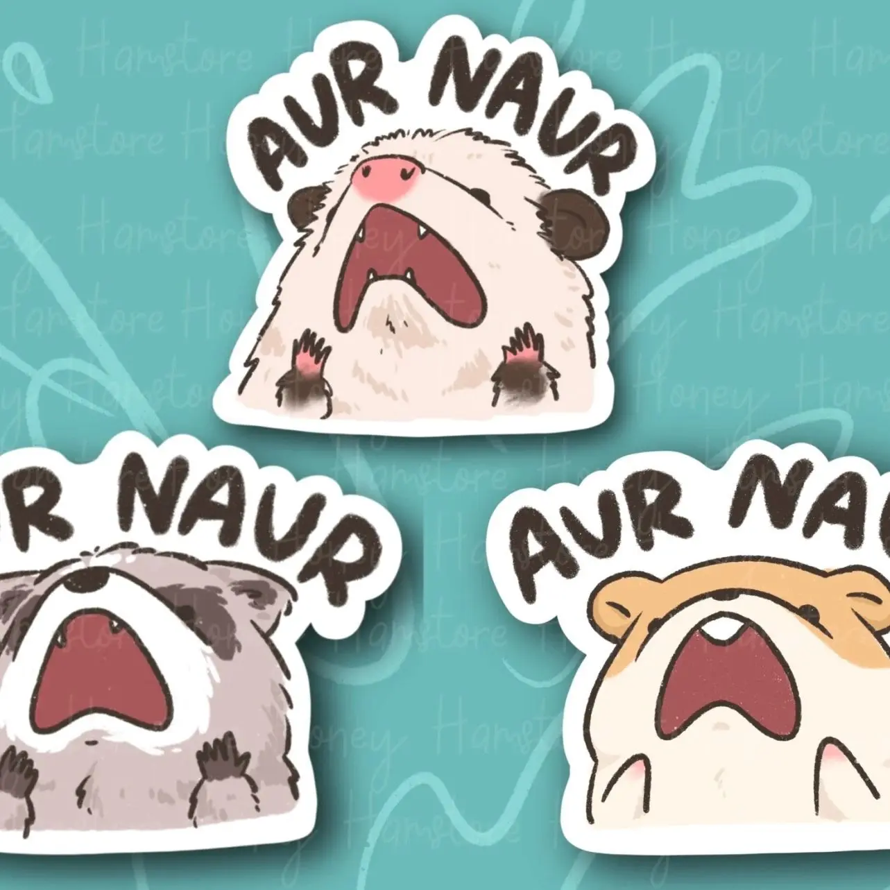 Aur Naur Cute Sticker | Series 1 | Funny Sticker | Possum Hamster Raccoon | Gifts under 10 | Water Resistant Sticker | Water Bottle | Laptop