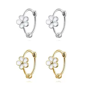 925 Sterling Silver Daisy Flower Huggie Hoop Earrings, Minimalist Cartilage Helix Piercing Jewelry for Women & Teen Girls         ？ ？