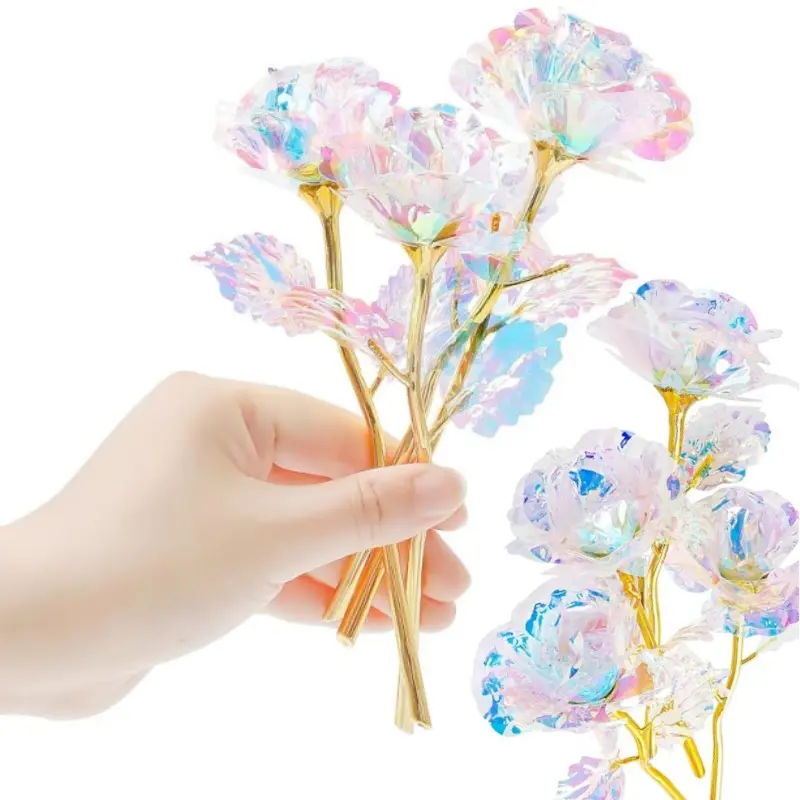 20pcs Plastic Holographic Iridescent Decorative Artificial Eternal Flower, Multi-Functional Home Table Decor, Gifts for Anniversary Wedding Party Supplies