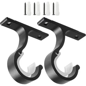 Ceiling Mount & Wall Installation Curtain Rod Brackets Holders for 1 Inch Rod Black Set of 2