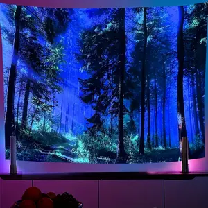 1 Sheet, Aesthetic Forest Tapestry - Green and Black Lighted Wall Hanging for Living Room, Bedroom, Dorm - Free Installation Package Included