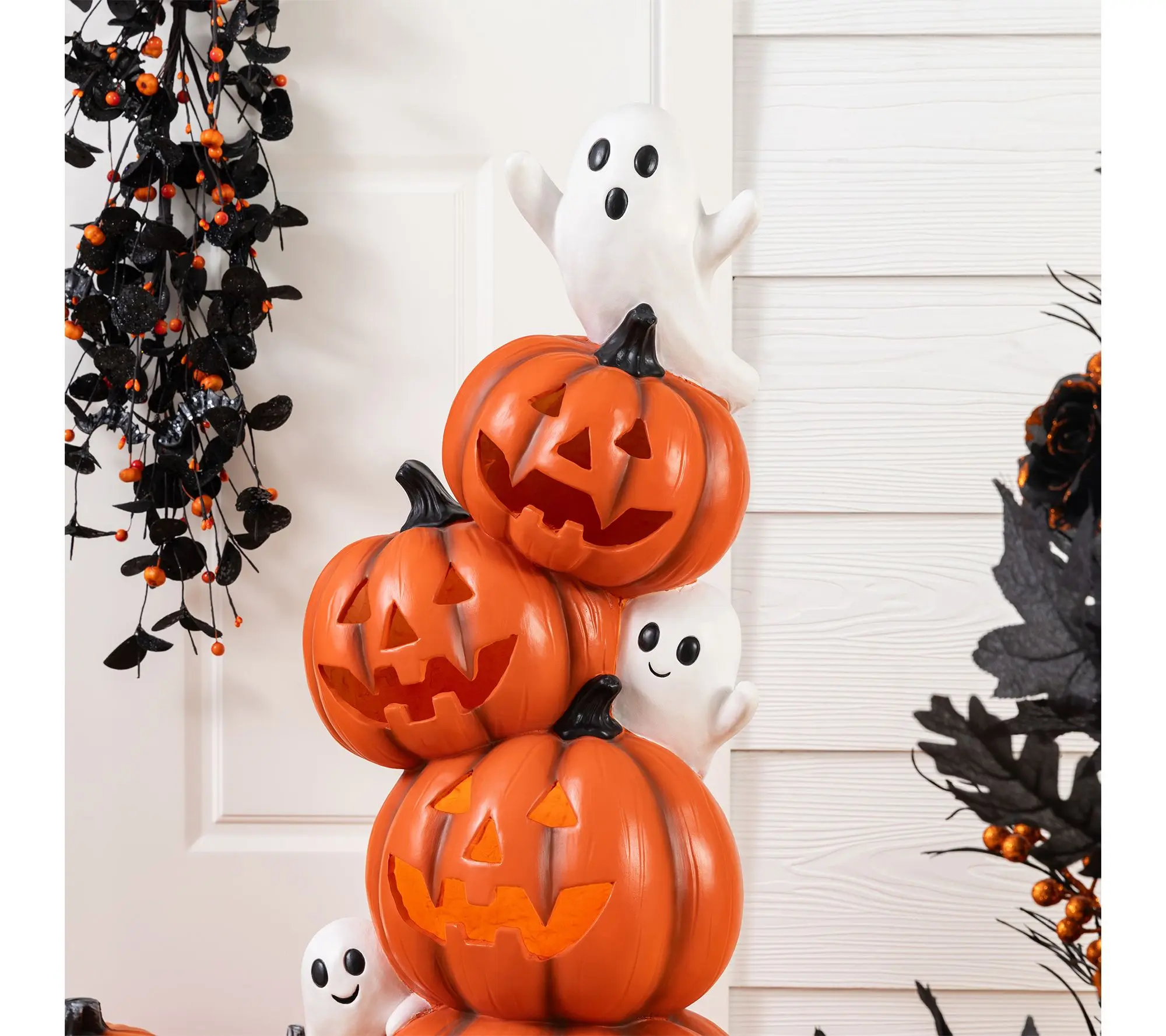 Glitzhome Halloween Lighted Stacked Jack-O-Lantern Porch Decor