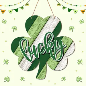 Wooden Clover-Shaped Hanging Decoration, Striped Decor, St Patrick's Day Lucky Shamrock Wall Decor, Irish Holiday Indoor Outdoor Farmhouse Window Ornament